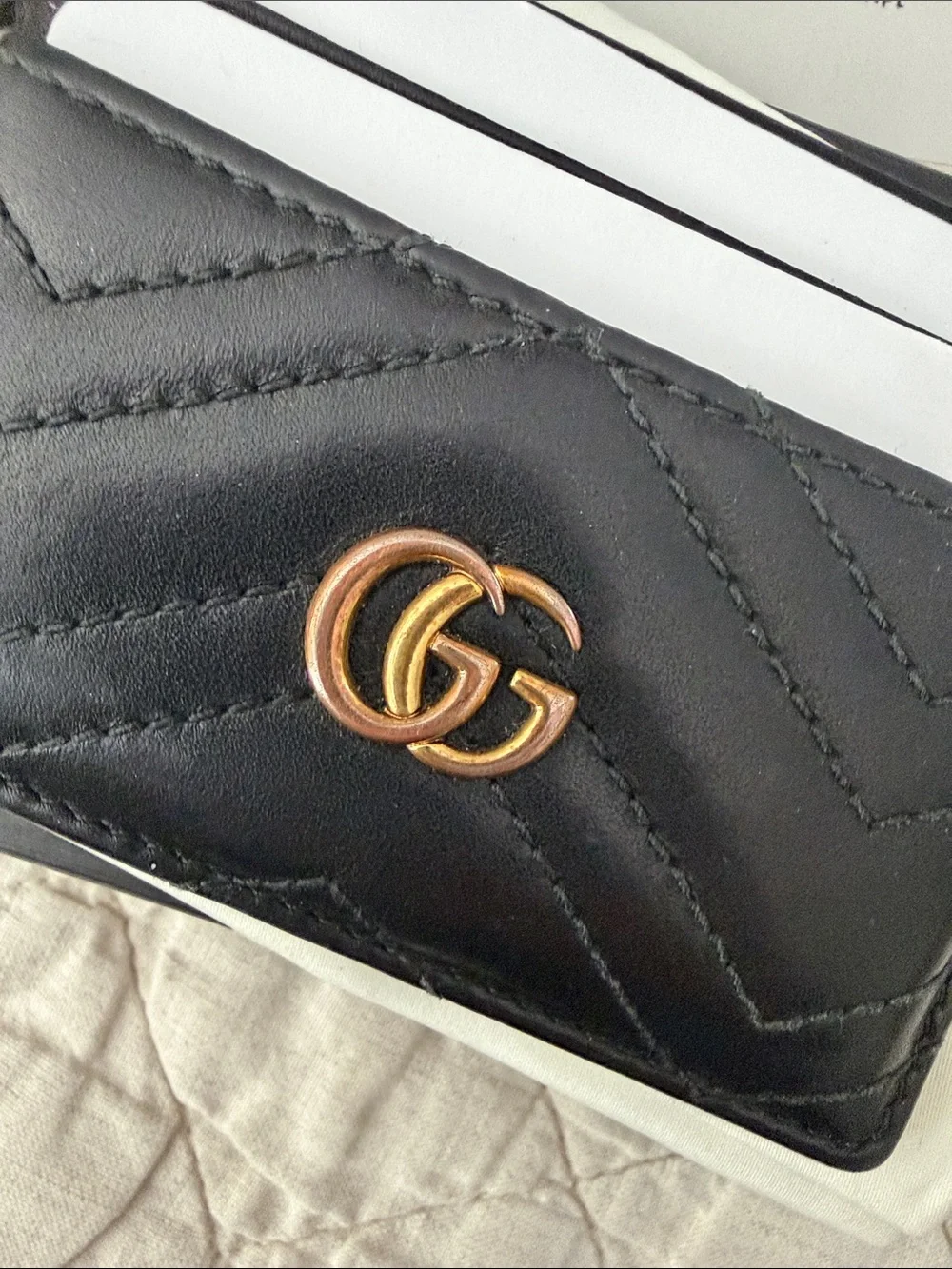Gucci Black Quilted Leather Card Holder with Gold Double G - Picture 10 of 12